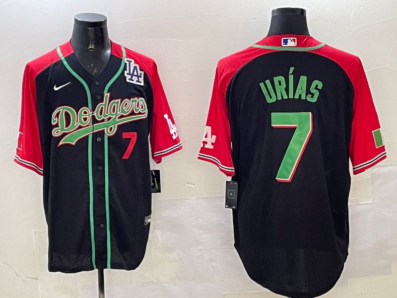 Men Los Angeles Dodgers #7 Urias Black red Game 2025 Nike MLB Jersey style 3203